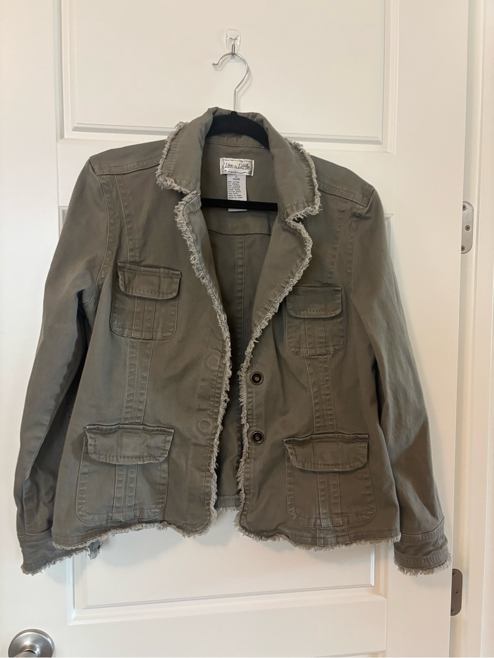 Live a Little Olive Green Utility Jacket with Frayed Trim
